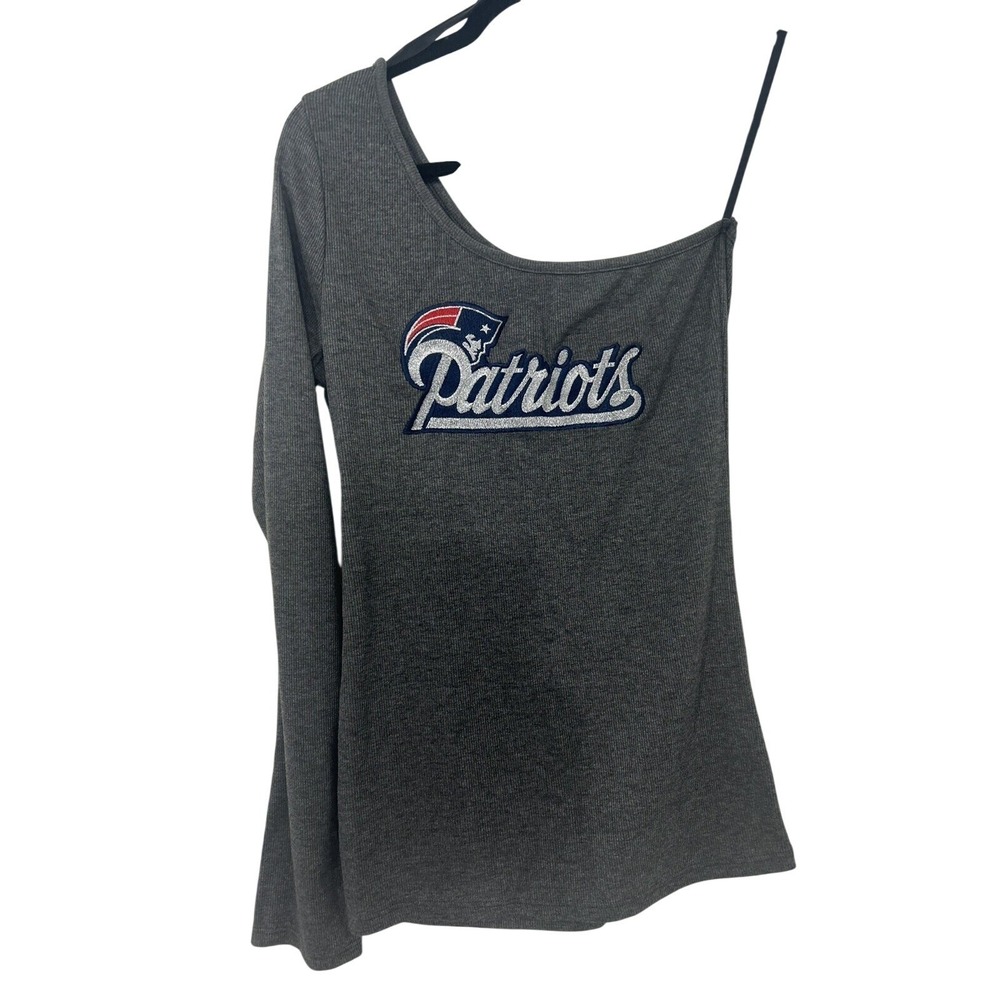Gaze USA New England Patriots One Shoulder Ribbed Top Gray Womens Large T43611